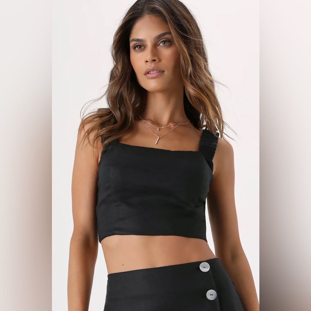 Lulus Caught in Cannes Black Cutout Cropped Tank Top